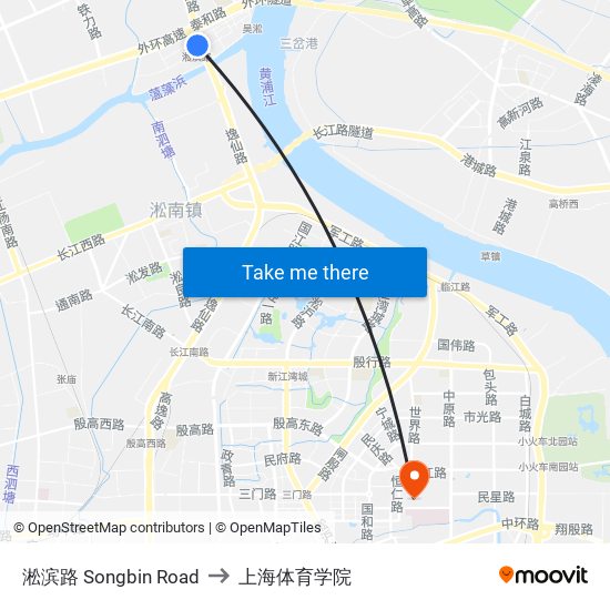 淞滨路 Songbin Road to 上海体育学院 map