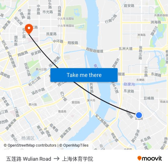 五莲路 Wulian Road to 上海体育学院 map