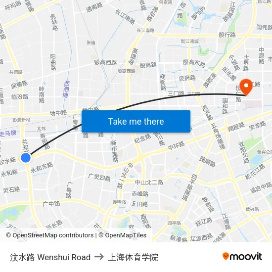 汶水路 Wenshui Road to 上海体育学院 map