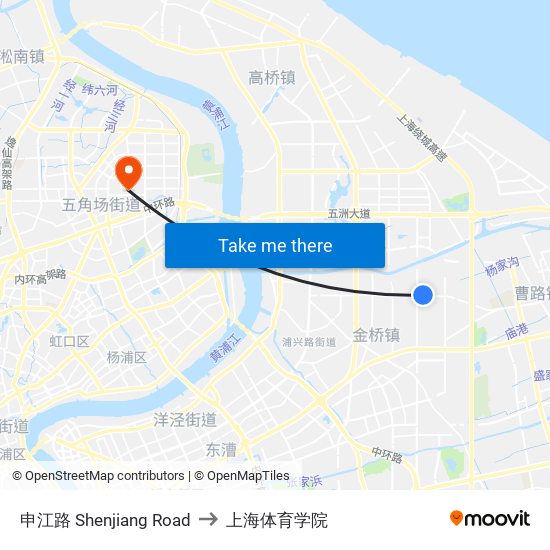 申江路 Shenjiang Road to 上海体育学院 map