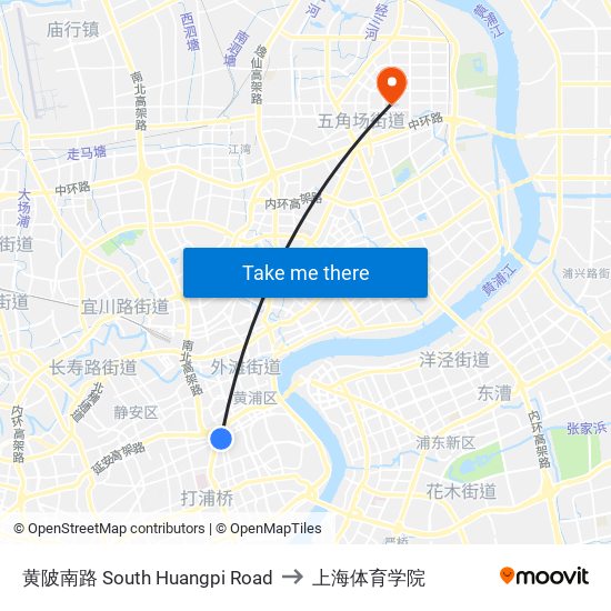 黄陂南路 South Huangpi Road to 上海体育学院 map