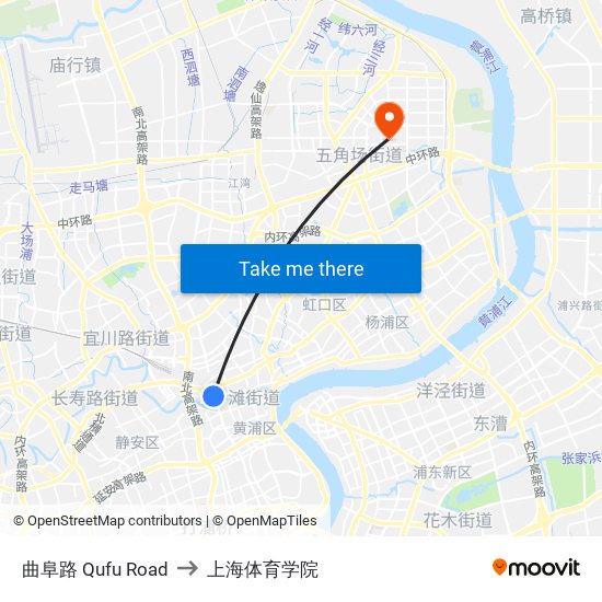 曲阜路 Qufu Road to 上海体育学院 map