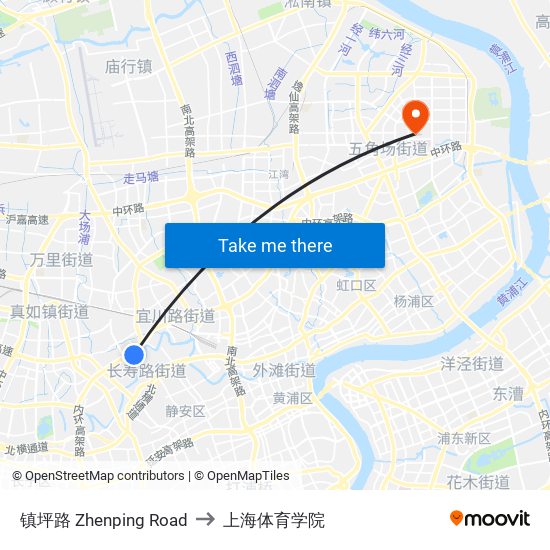 镇坪路 Zhenping Road to 上海体育学院 map