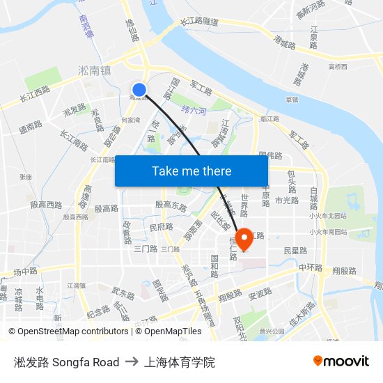 淞发路 Songfa Road to 上海体育学院 map