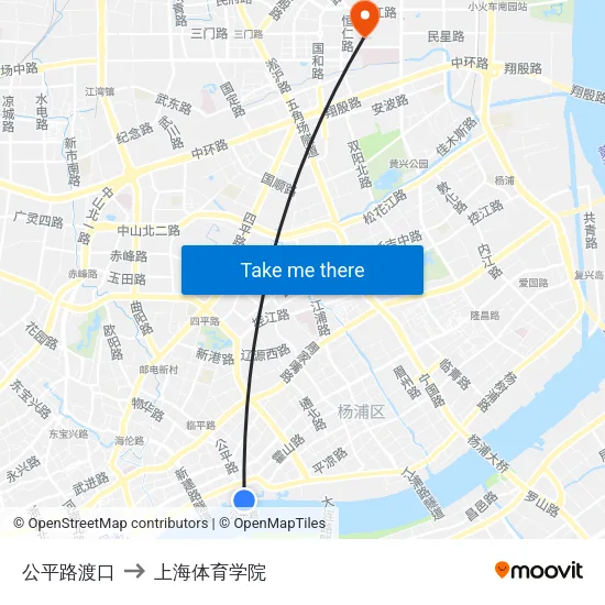 公平路渡口 to 上海体育学院 map