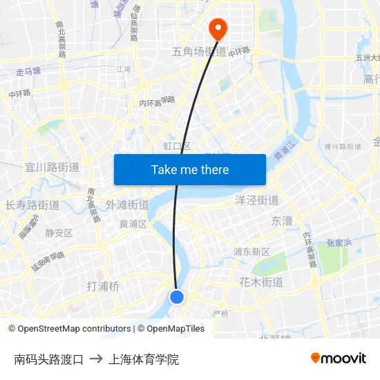 南码头路渡口 to 上海体育学院 map