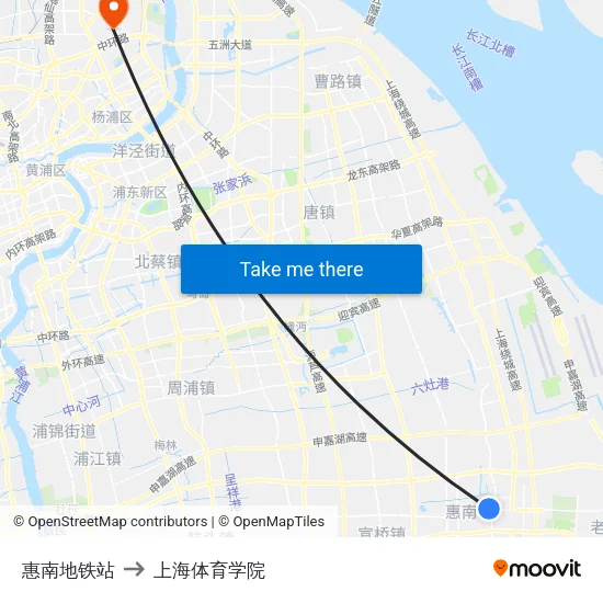 惠南地铁站 to 上海体育学院 map