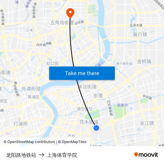 龙阳路地铁站 to 上海体育学院 map