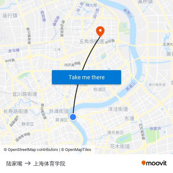 陆家嘴 to 上海体育学院 map