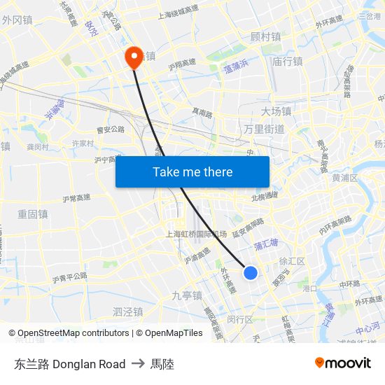 东兰路 Donglan Road to 馬陸 map