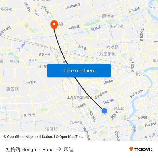 虹梅路 Hongmei Road to 馬陸 map