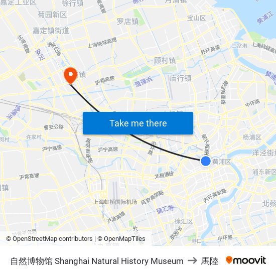 自然博物馆 Shanghai Natural History Museum to 馬陸 map