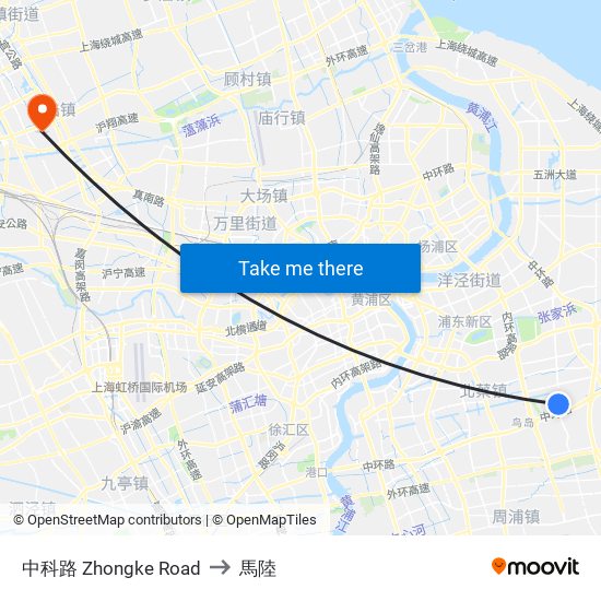 中科路 Zhongke Road to 馬陸 map