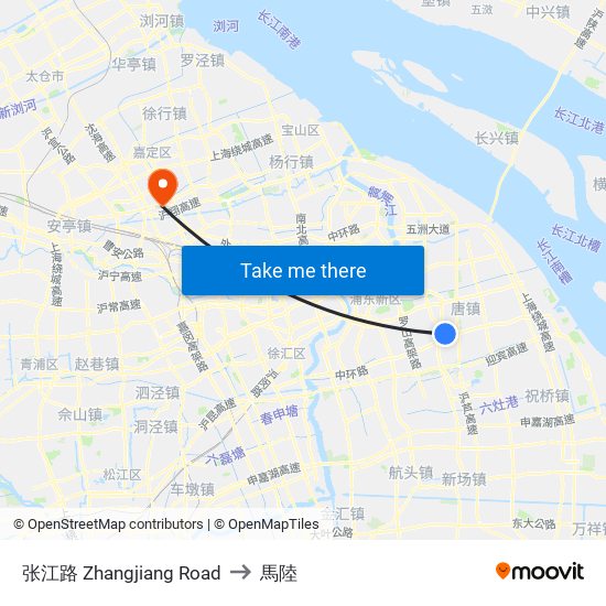 张江路 Zhangjiang Road to 馬陸 map