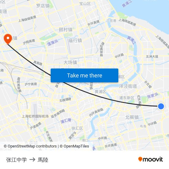 张江中学 to 馬陸 map