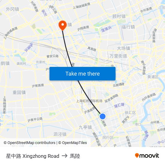 星中路 Xingzhong Road to 馬陸 map