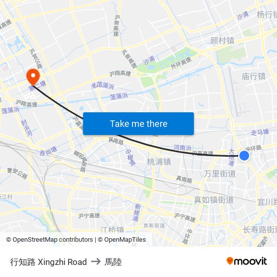 行知路 Xingzhi Road to 馬陸 map