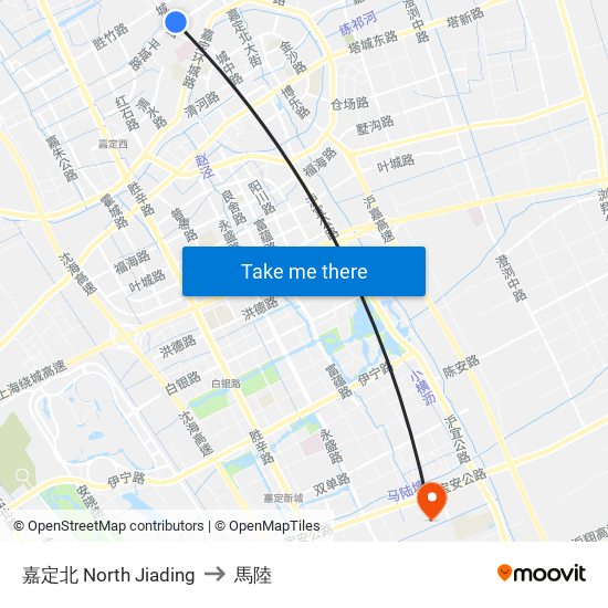 嘉定北 North Jiading to 馬陸 map