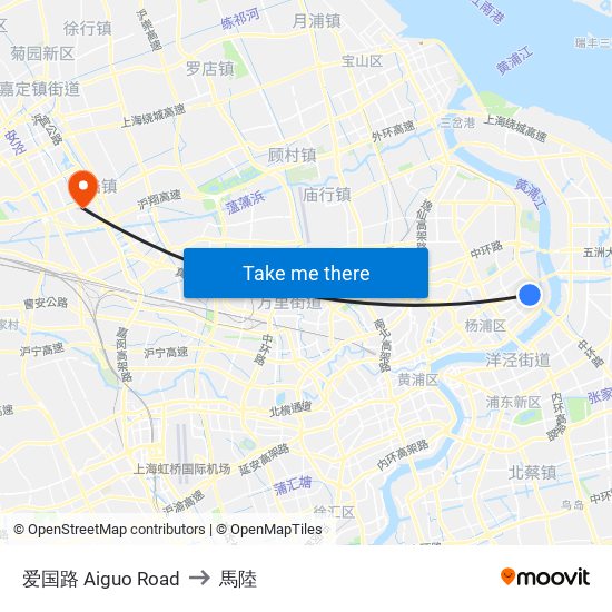 爱国路 Aiguo Road to 馬陸 map