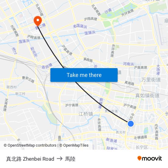 真北路 Zhenbei Road to 馬陸 map