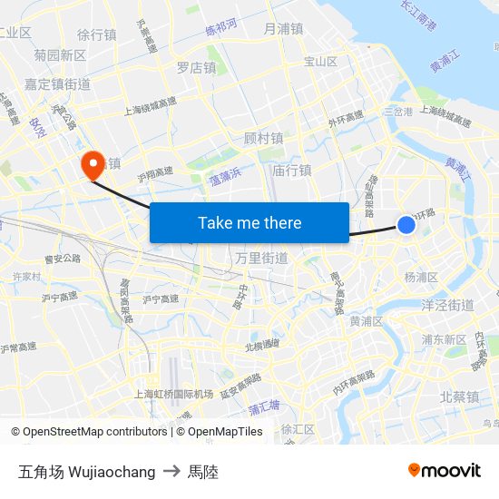 五角场 Wujiaochang to 馬陸 map