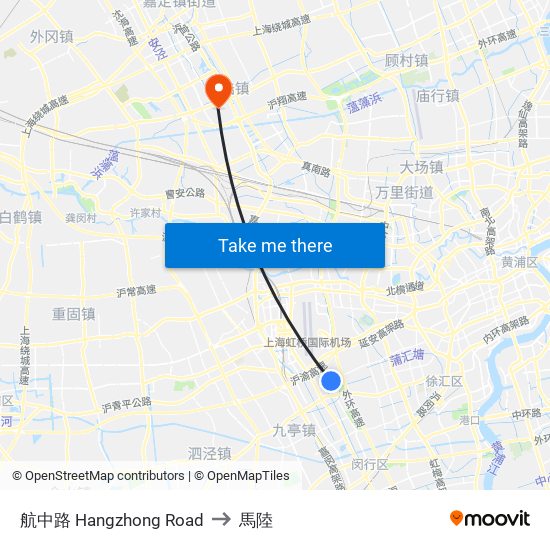 航中路 Hangzhong Road to 馬陸 map