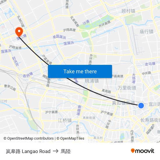 岚皋路 Langao Road to 馬陸 map