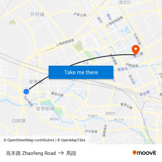 兆丰路 Zhaofeng Road to 馬陸 map