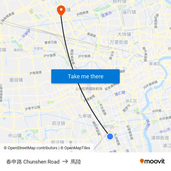 春申路 Chunshen Road to 馬陸 map