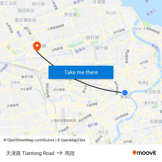 天潼路 Tiantong Road to 馬陸 map
