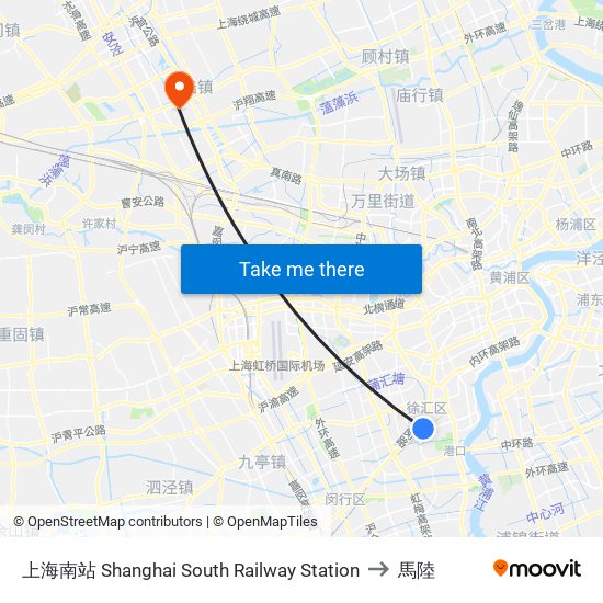上海南站 Shanghai South Railway Station to 馬陸 map