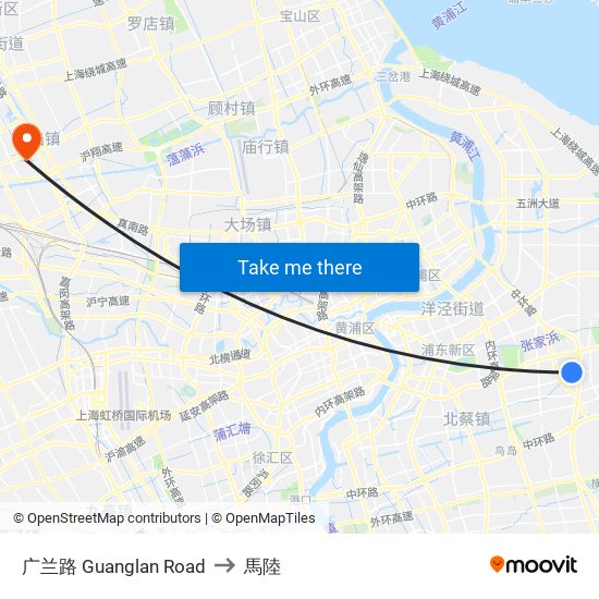广兰路 Guanglan Road to 馬陸 map