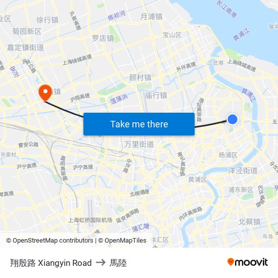 翔殷路 Xiangyin Road to 馬陸 map