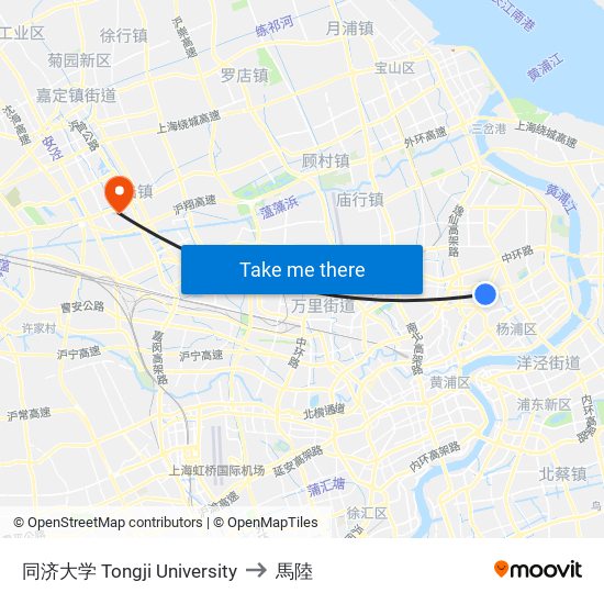同济大学 Tongji University to 馬陸 map