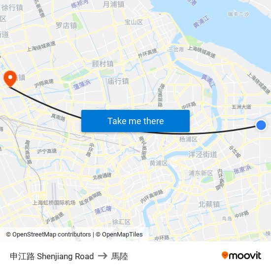 申江路 Shenjiang Road to 馬陸 map