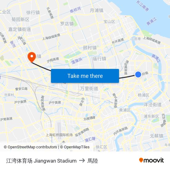 江湾体育场 Jiangwan Stadium to 馬陸 map