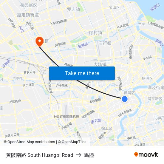黄陂南路 South Huangpi Road to 馬陸 map