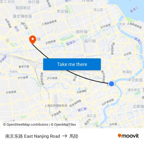 南京东路 East Nanjing Road to 馬陸 map