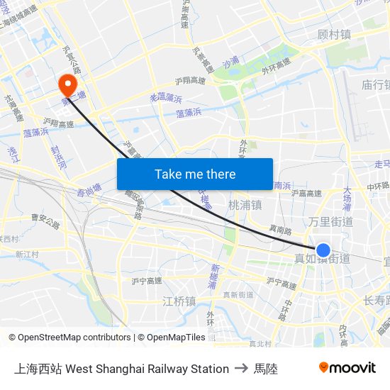 上海西站 West Shanghai Railway Station to 馬陸 map