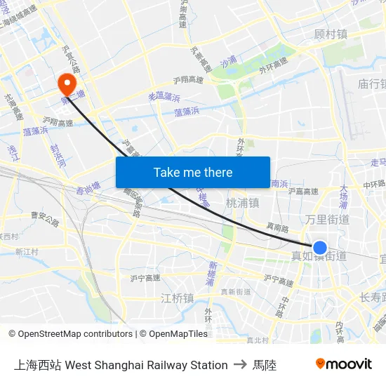 上海西站 West Shanghai Railway Station to 馬陸 map