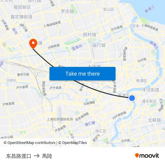 东昌路渡口 to 馬陸 map