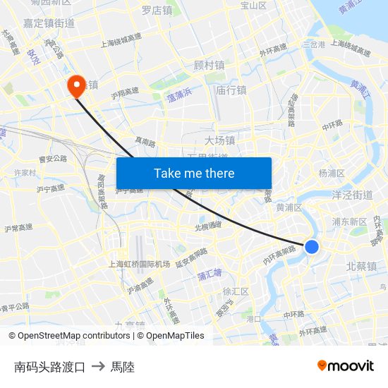 南码头路渡口 to 馬陸 map