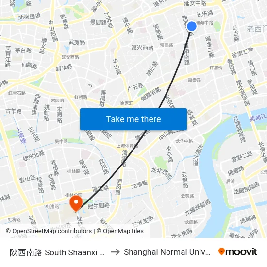 陕西南路 South Shaanxi Road to Shanghai Normal University map