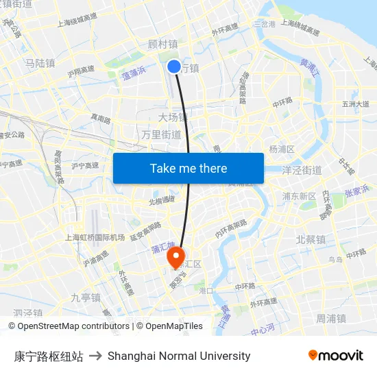 康宁路枢纽站 to Shanghai Normal University map