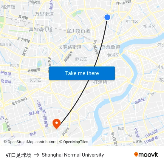 虹口足球场 to Shanghai Normal University map