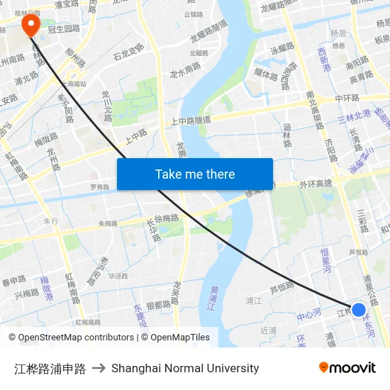 Jianghua Road & Pushen Road to Shanghai Normal University map