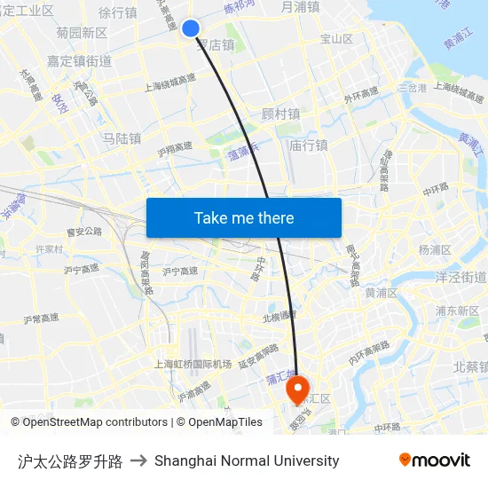 Hutai Highway & Luosheng Road to Shanghai Normal University map
