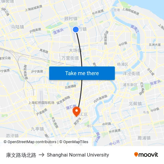 Kangwen Road - Changbei Road to Shanghai Normal University map