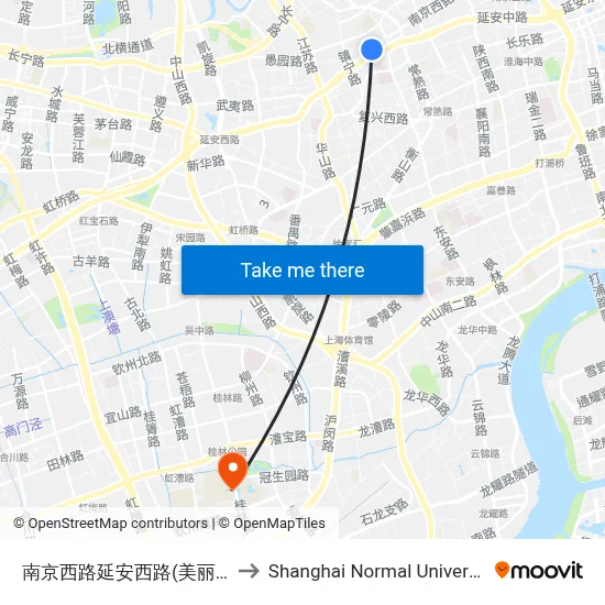 Nanjing West Road & Yan'an West Road (Meiliwan) to Shanghai Normal University map