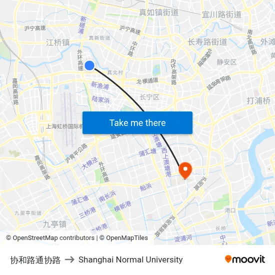 Xiehe Road-Tongxie Road to Shanghai Normal University map